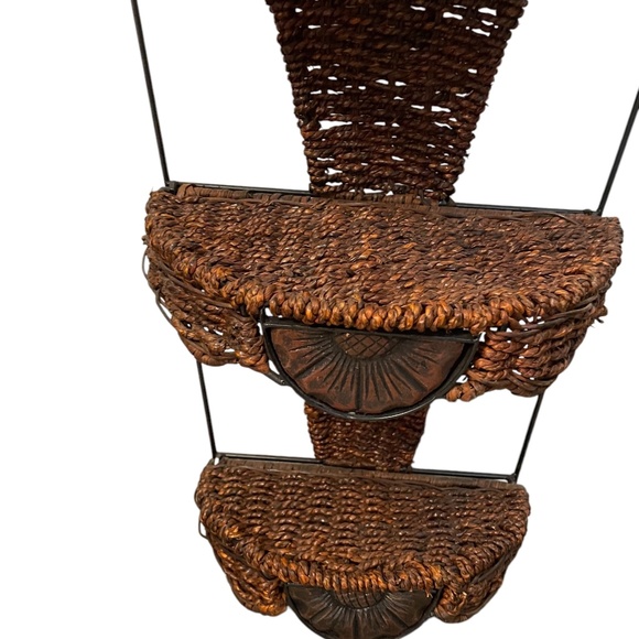 Vintage Hand Crafted Woven Three Tiered Wall Etagere - Picture 5 of 10